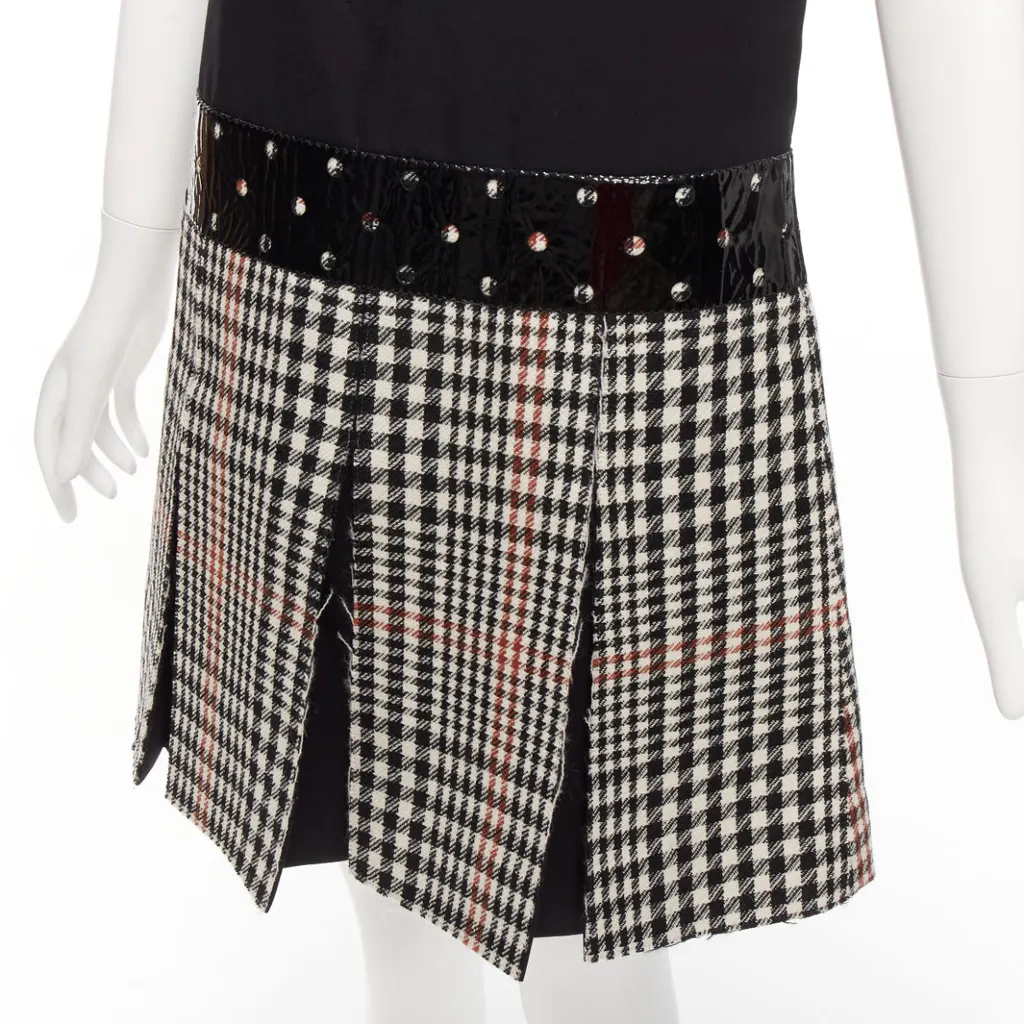 Yves Saint Laurent Houndstooth Fit Dress Black Wool Very good - Back View