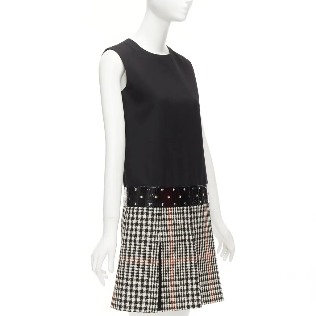 Yves Saint Laurent Houndstooth Fit Dress Black Wool Very good - Inside View