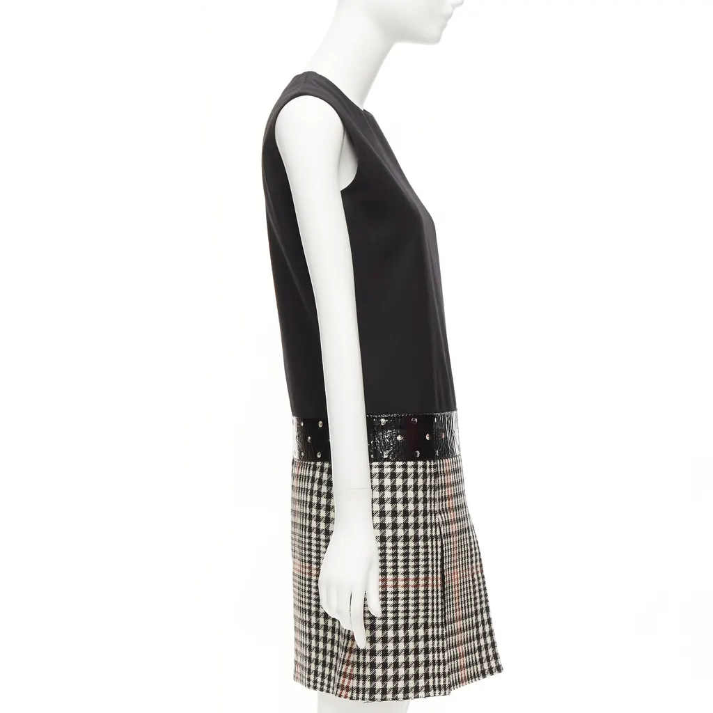 Yves Saint Laurent Houndstooth Fit Dress Black Wool Very good - Model View