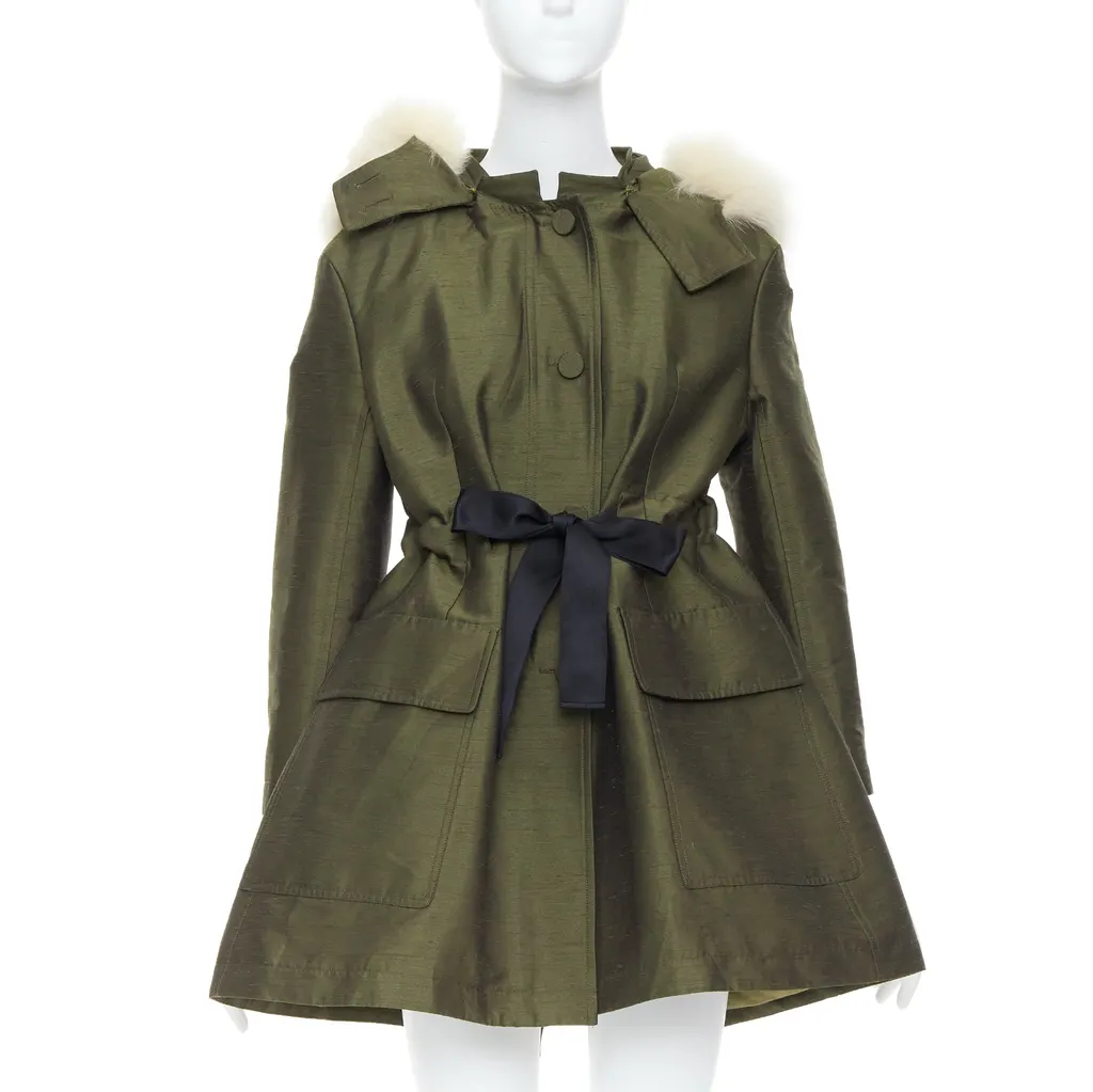 Dior Green Fur Hood Coat Green Polyester Never worn - Front View