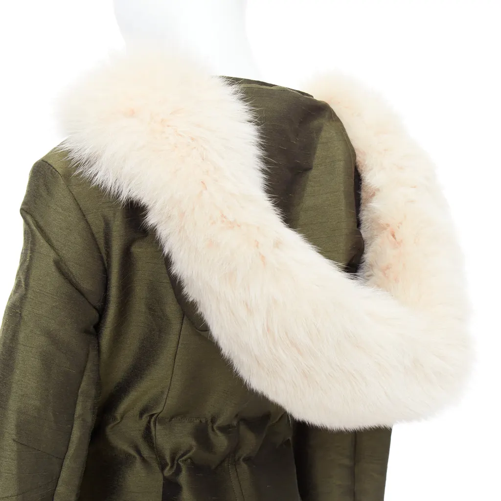 Dior Green Fur Hood Coat Green Polyester Never worn - Back View