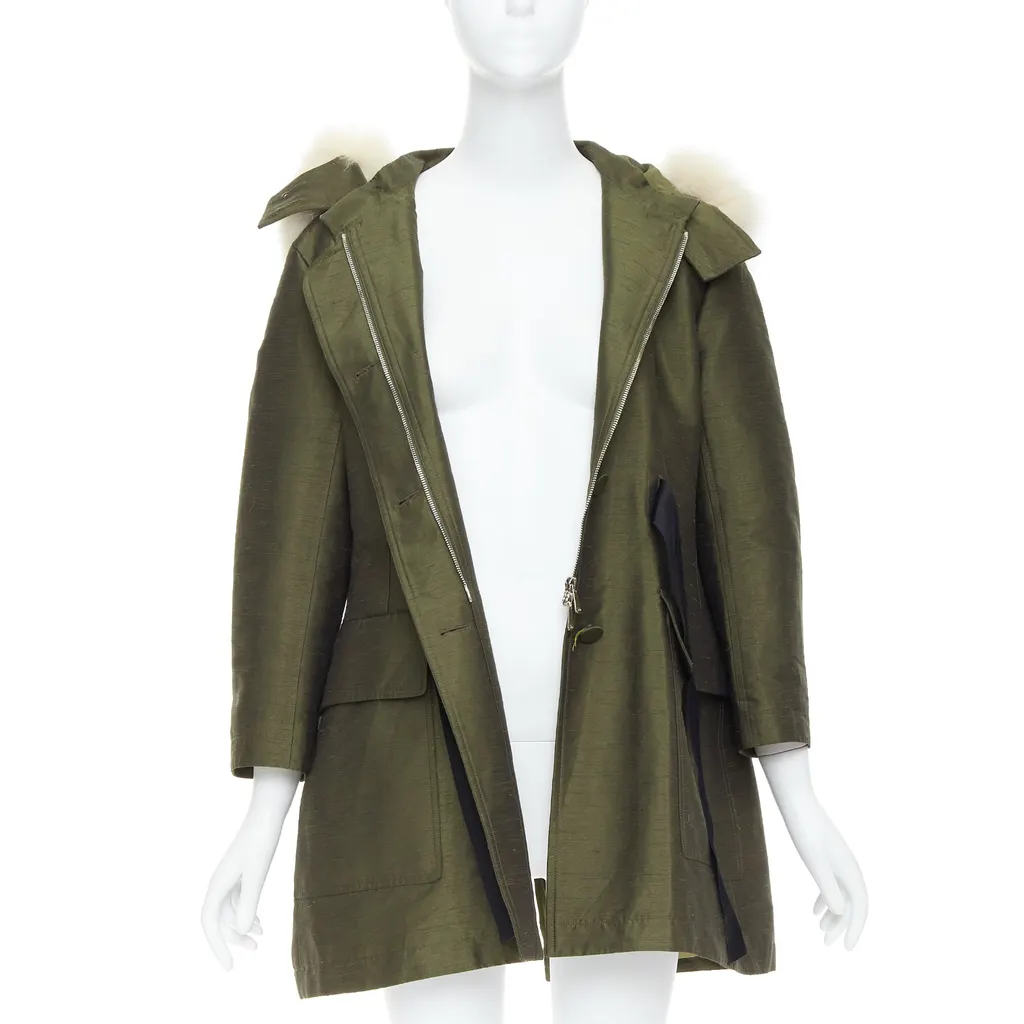 Dior Green Fur Hood Coat Green Polyester Never worn - Inside View