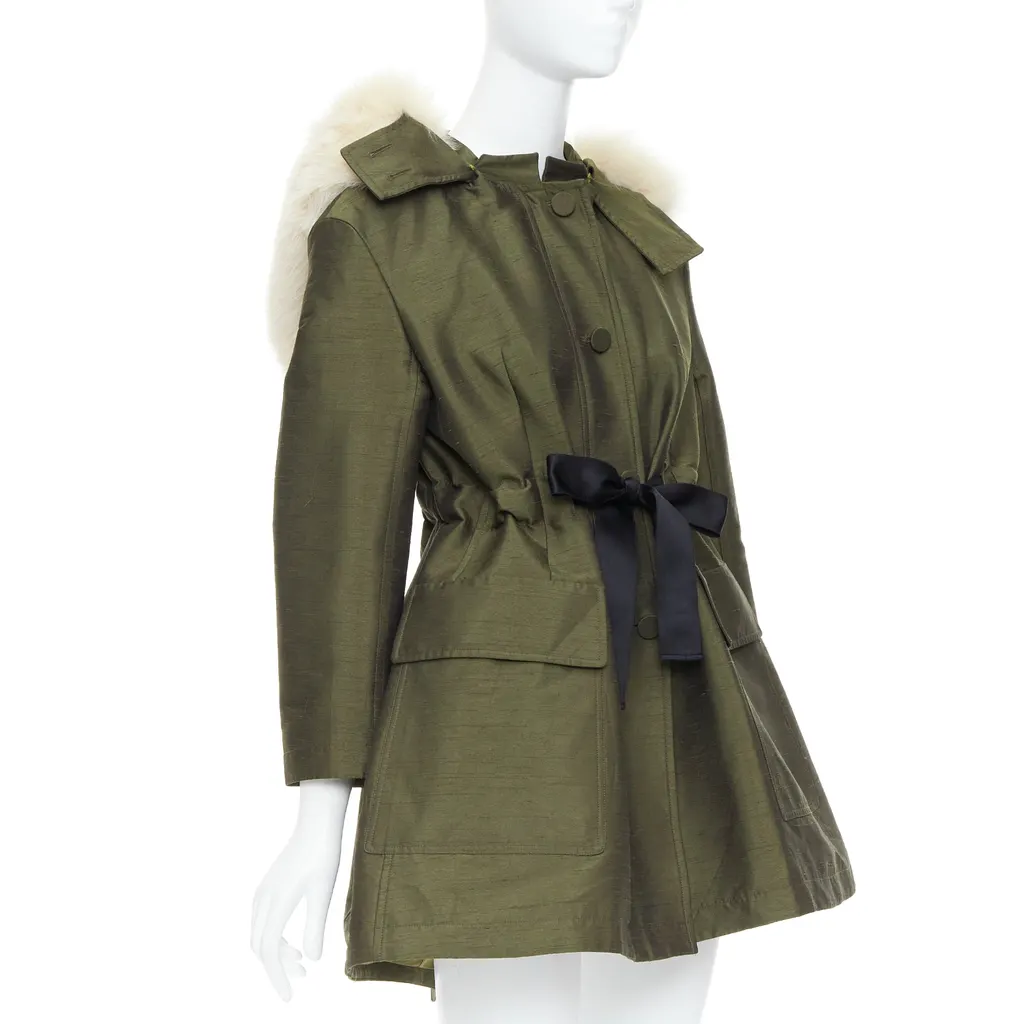 Dior Green Fur Hood Coat Green Polyester Never worn - Model View