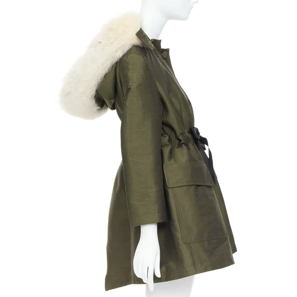 Dior Green Fur Hood Coat Green Polyester Never worn - Box View