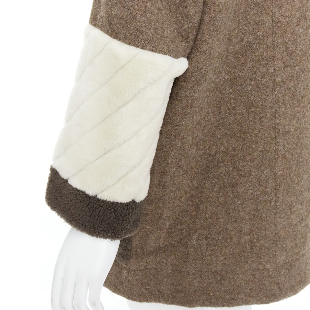 Fendi Brown Fur Hooded Parka Brown Wool Good - Back View