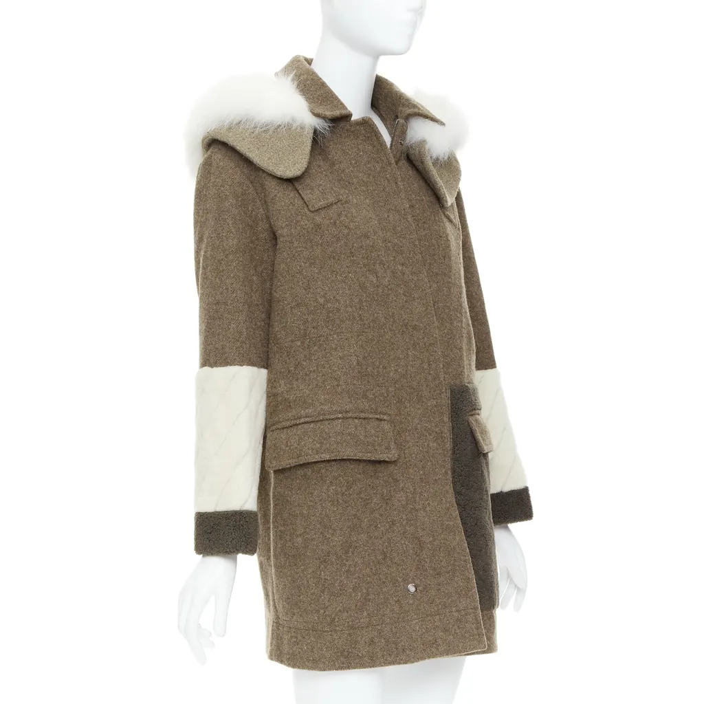 Fendi Brown Fur Hooded Parka Brown Wool Good - Model View