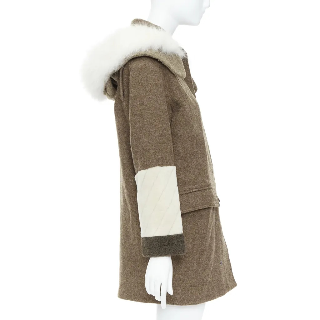 Fendi Brown Fur Hooded Parka Brown Wool Good - Box View