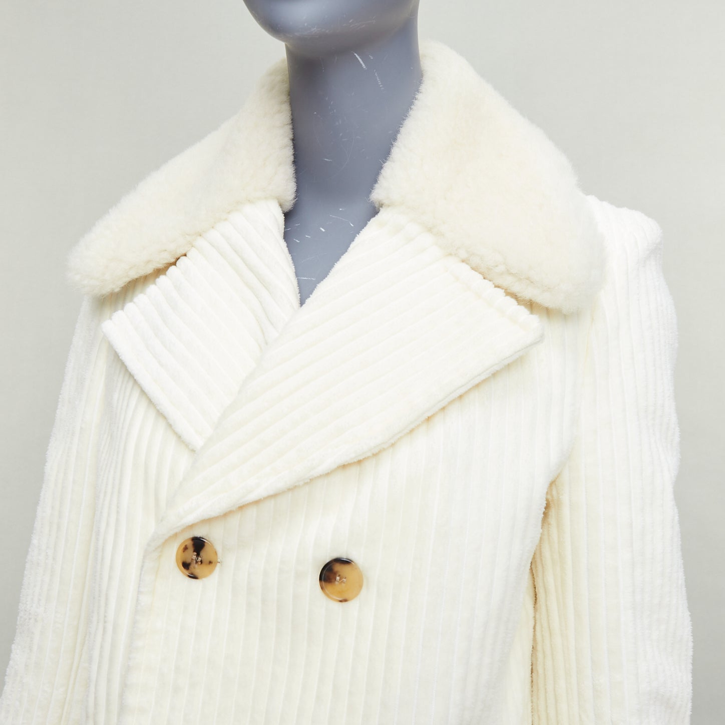 Saint Laurent White Shearling Corduroy Coat - Back view