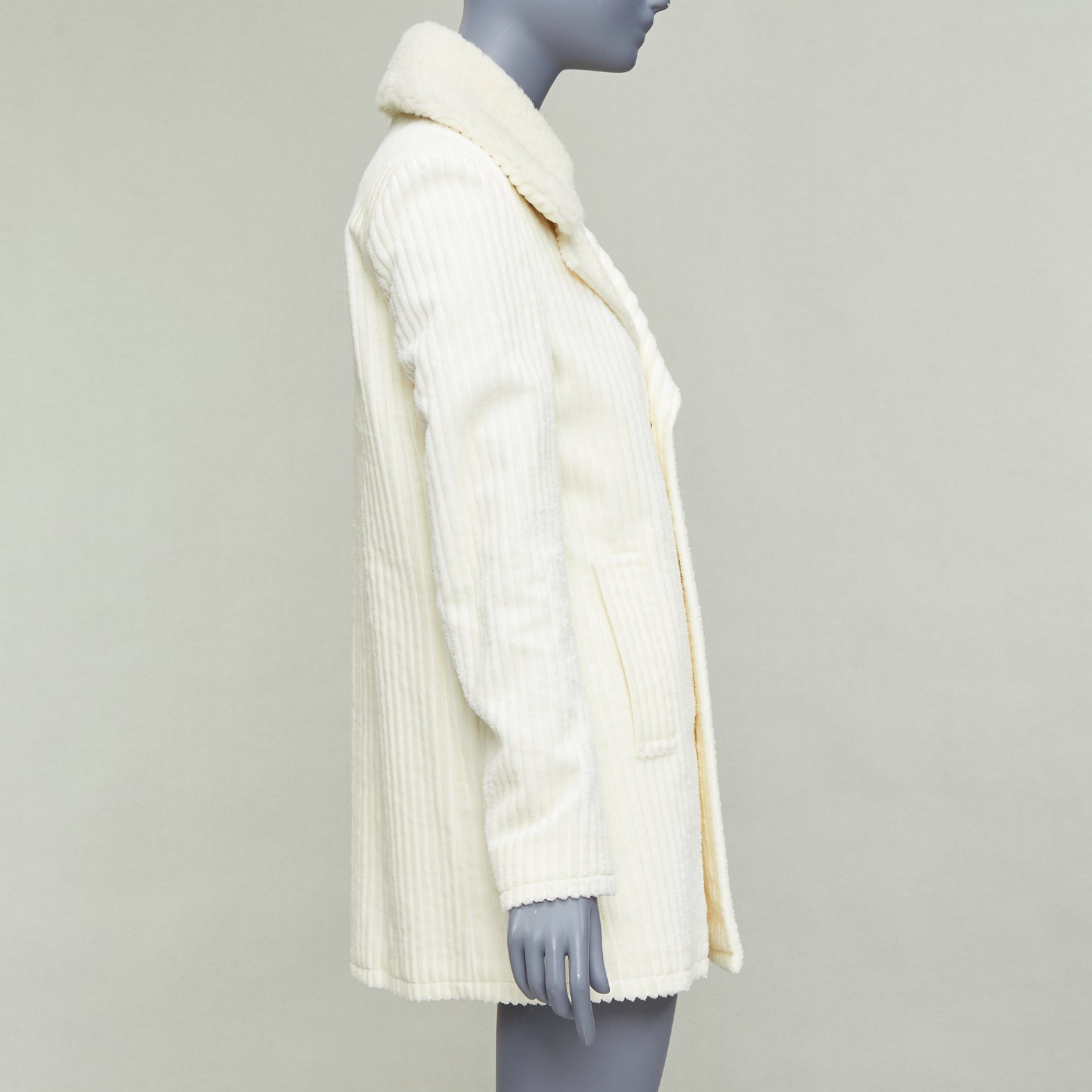Saint Laurent White Shearling Corduroy Coat - Side view