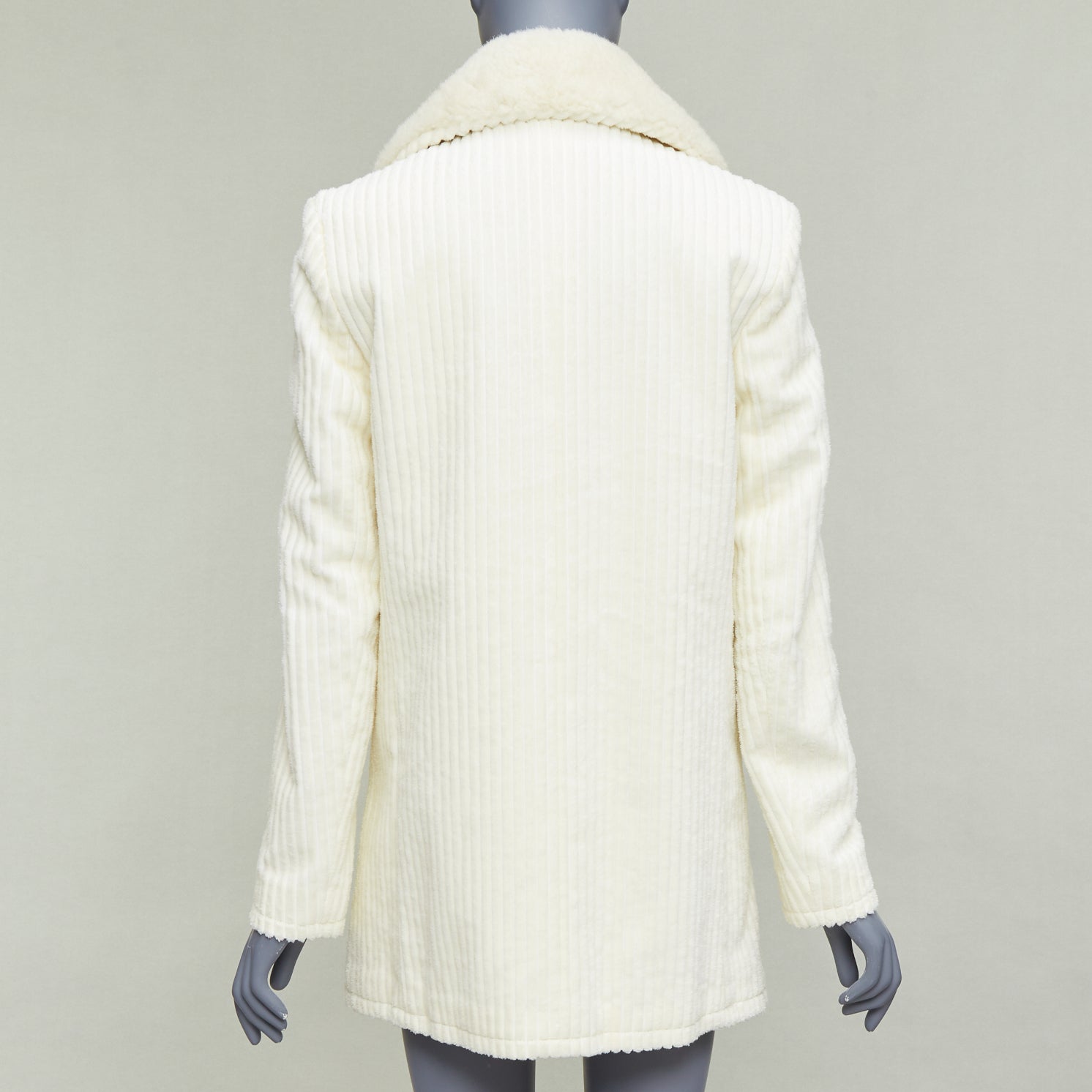 Saint Laurent White Shearling Corduroy Coat - Detail 1