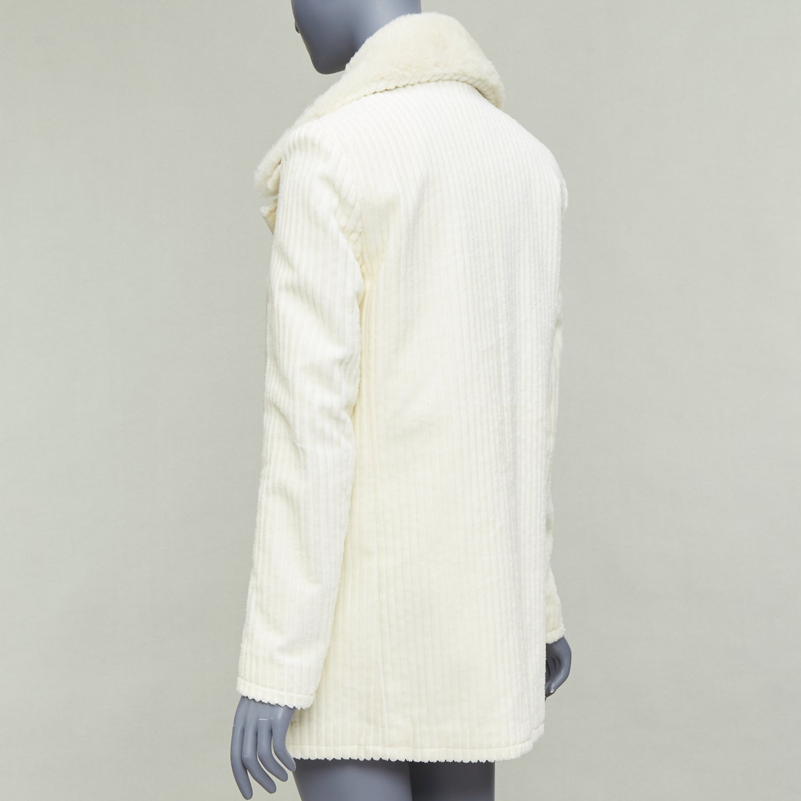 Saint Laurent White Shearling Corduroy Coat - Detail 2