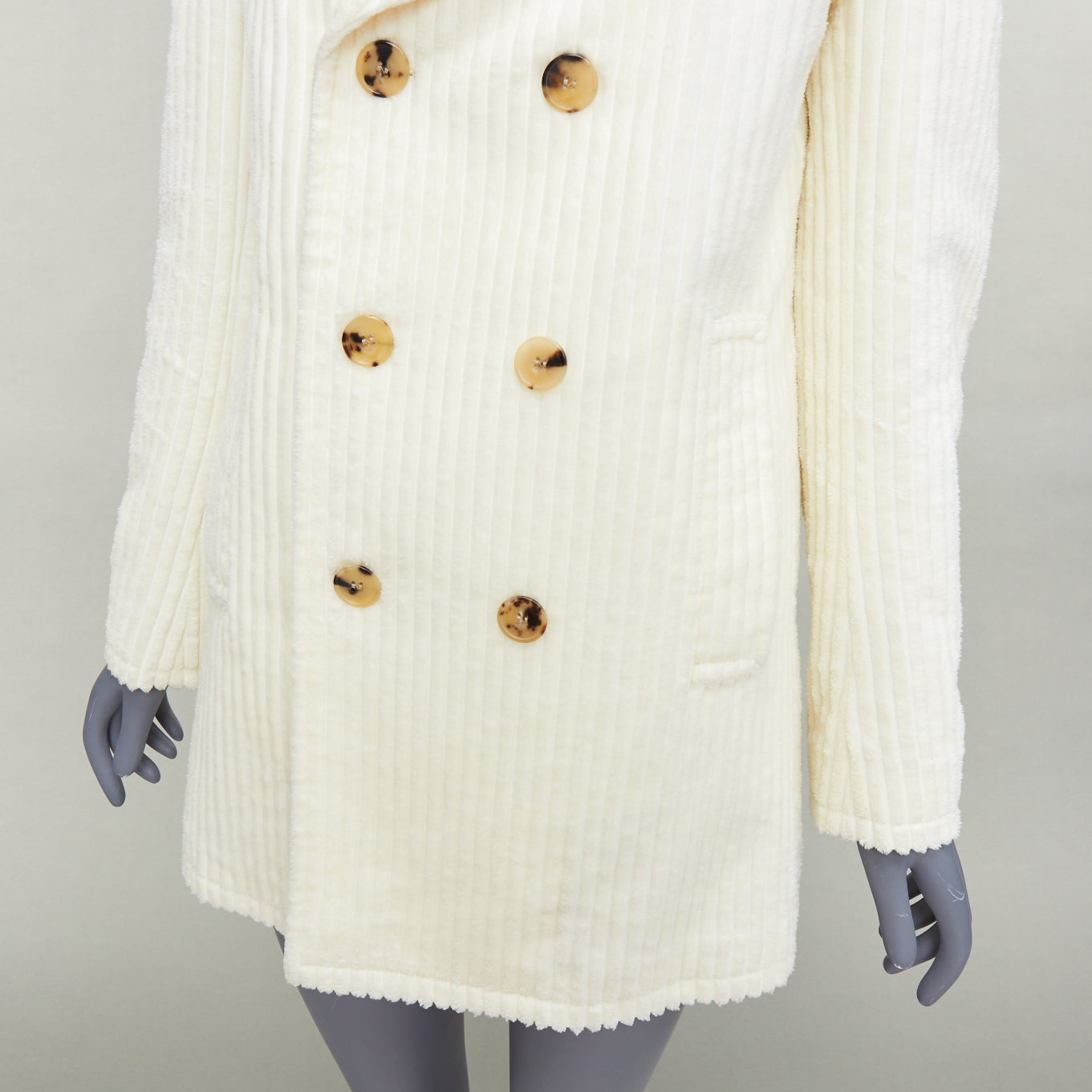 Saint Laurent White Shearling Corduroy Coat - Image 10