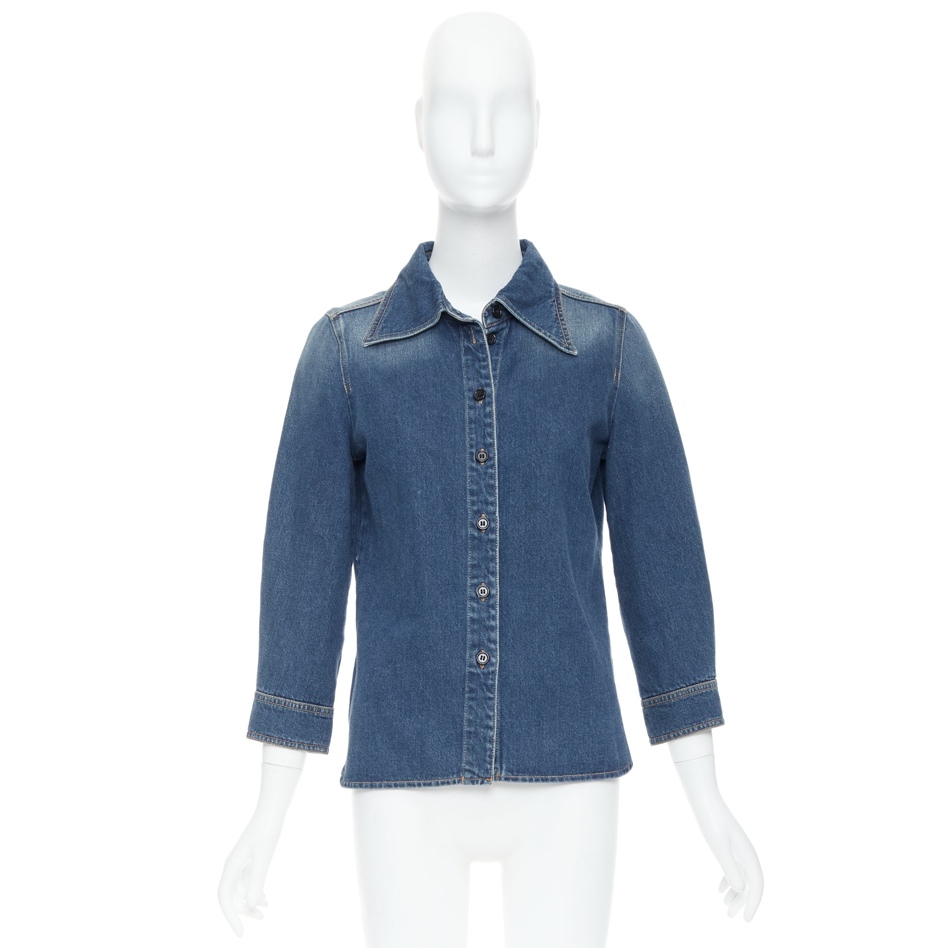 Chloe Blue Cropped Denim Shirt - Image 12