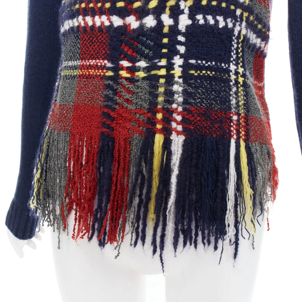 Dior Plaid Fringe Sweater Navy Cashmere Very good - Back View