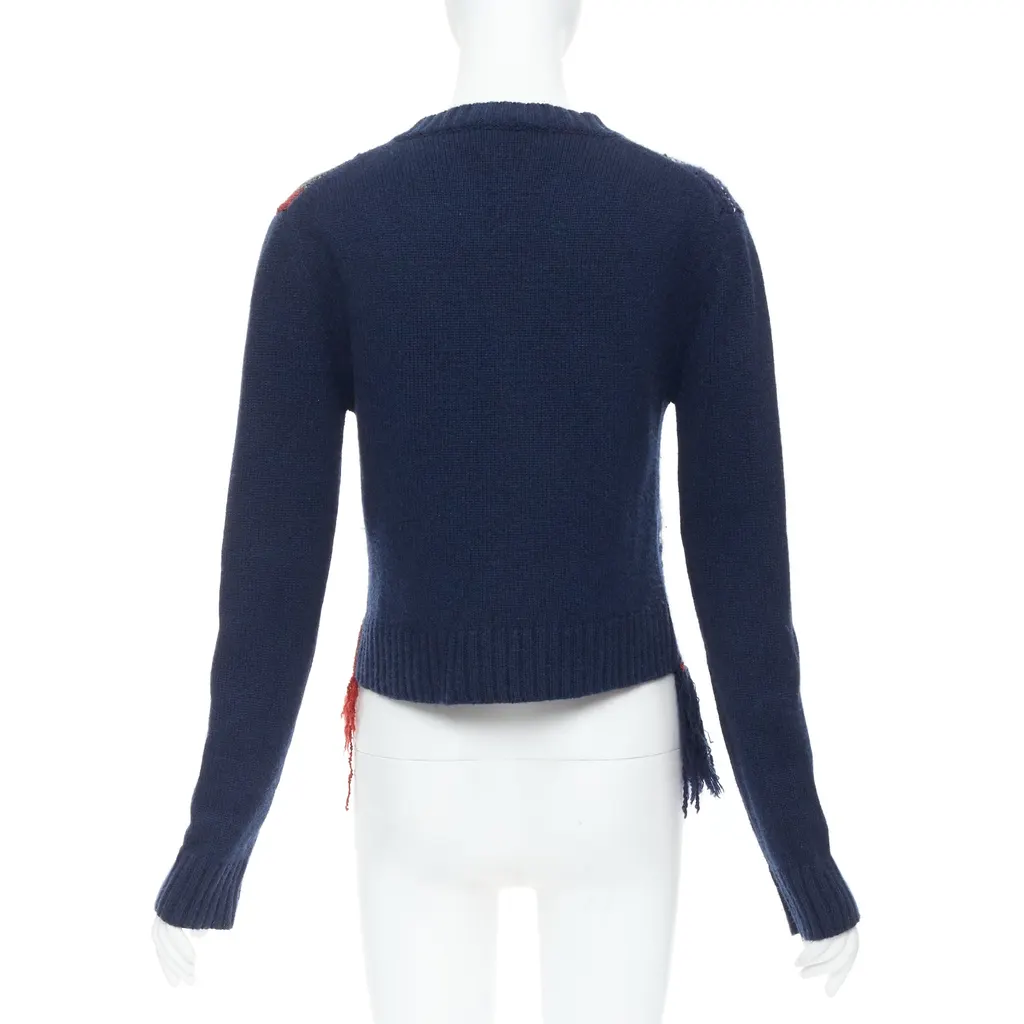 Dior Plaid Fringe Sweater Navy Cashmere Very good - Box View