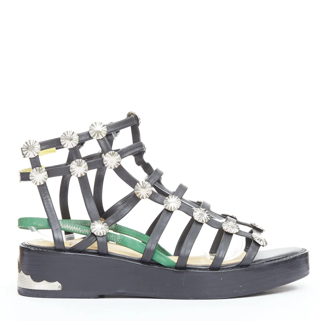 Toga Archives Caged Platform Sandals Black Leather Very good - Front View