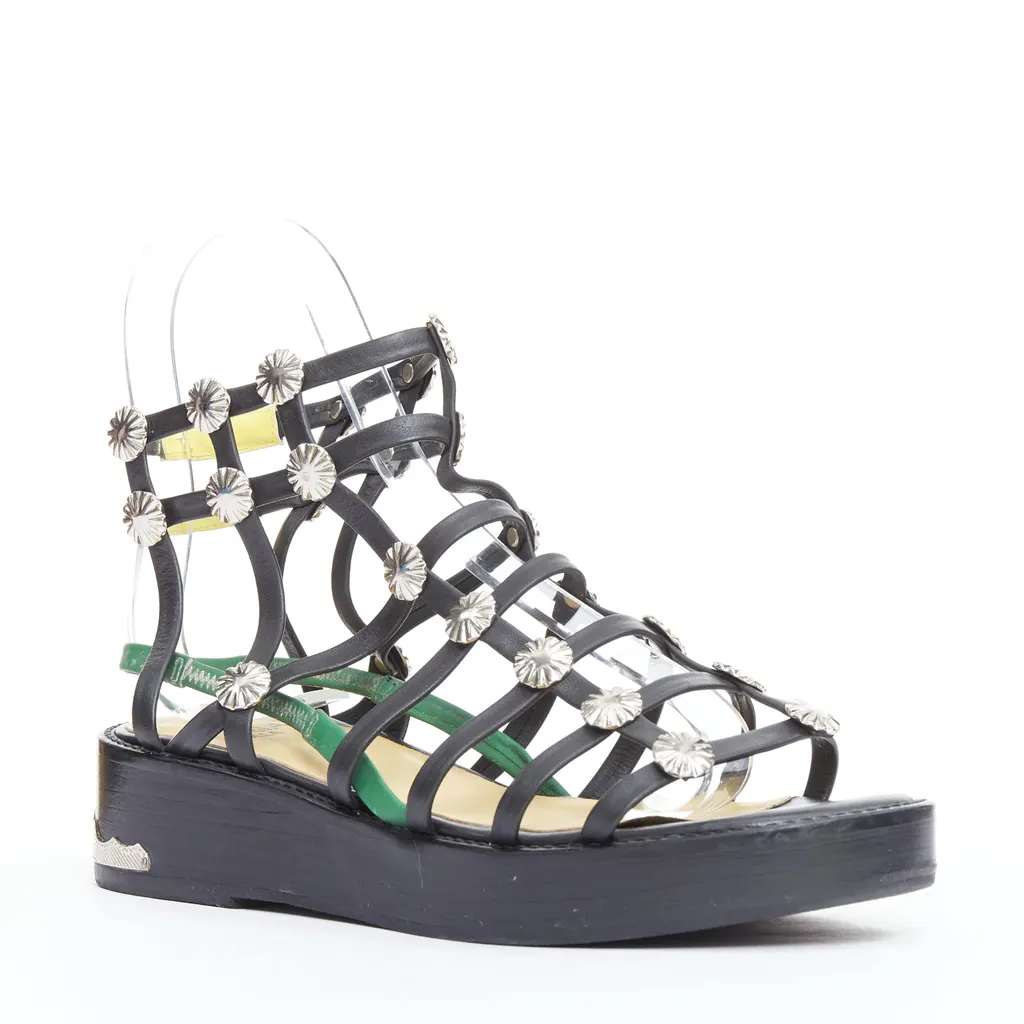 Toga Archives Caged Platform Sandals Black Leather Very good - Back View