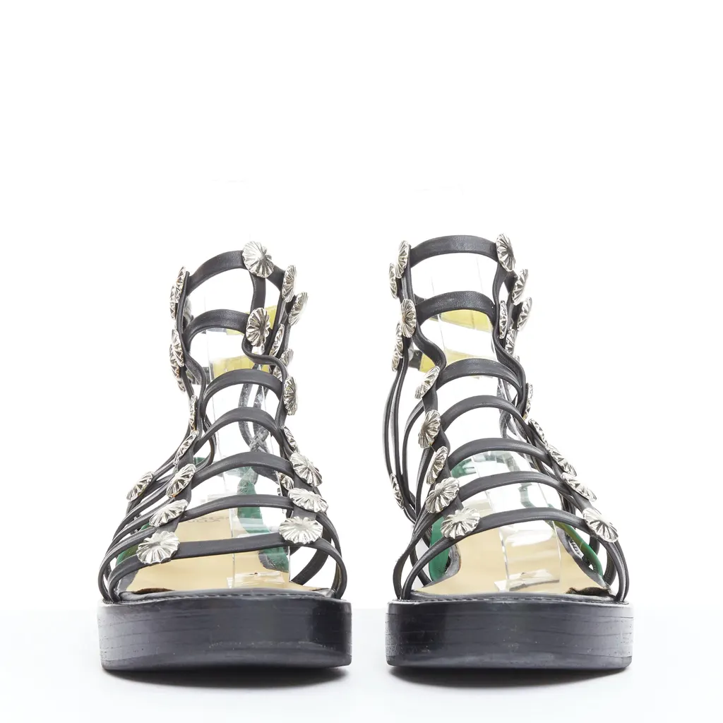 Toga Archives Caged Platform Sandals Black Leather Very good - Inside View