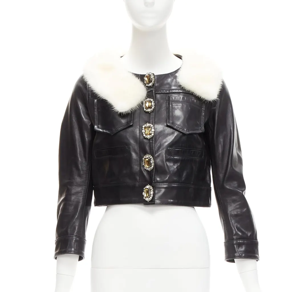 Dsquared2 Asymmetric Fur Jacket Black Leather Good - Front View