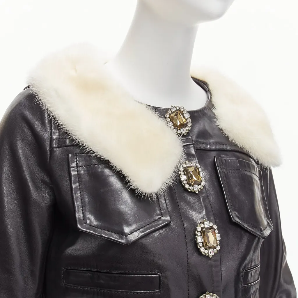 Dsquared2 Asymmetric Fur Jacket Black Leather Good - Back View