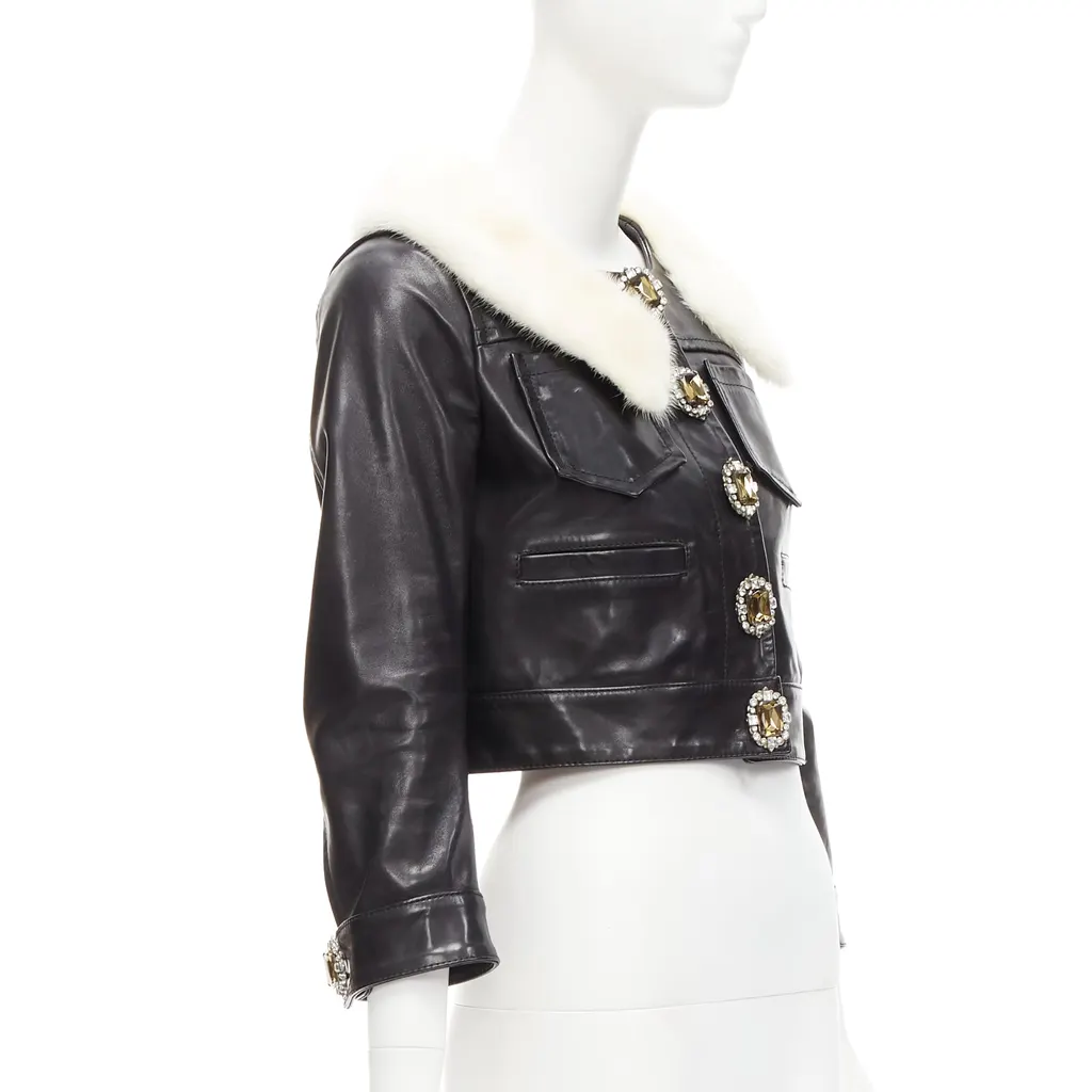 Dsquared2 Asymmetric Fur Jacket Black Leather Good - Inside View