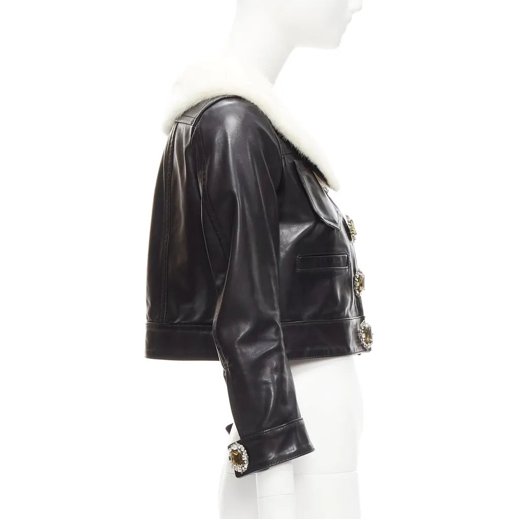 Dsquared2 Asymmetric Fur Jacket Black Leather Good - Model View