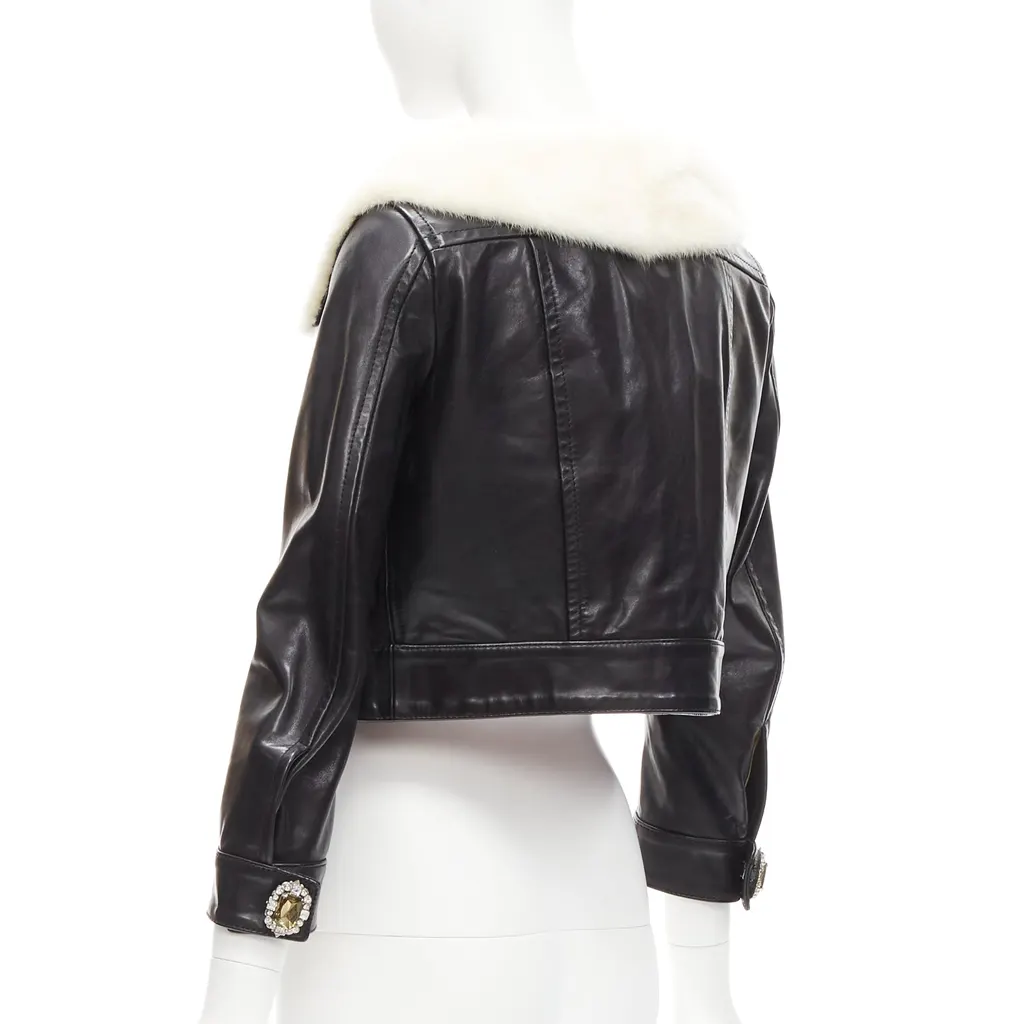 Dsquared2 Asymmetric Fur Jacket Black Leather Good - Box View