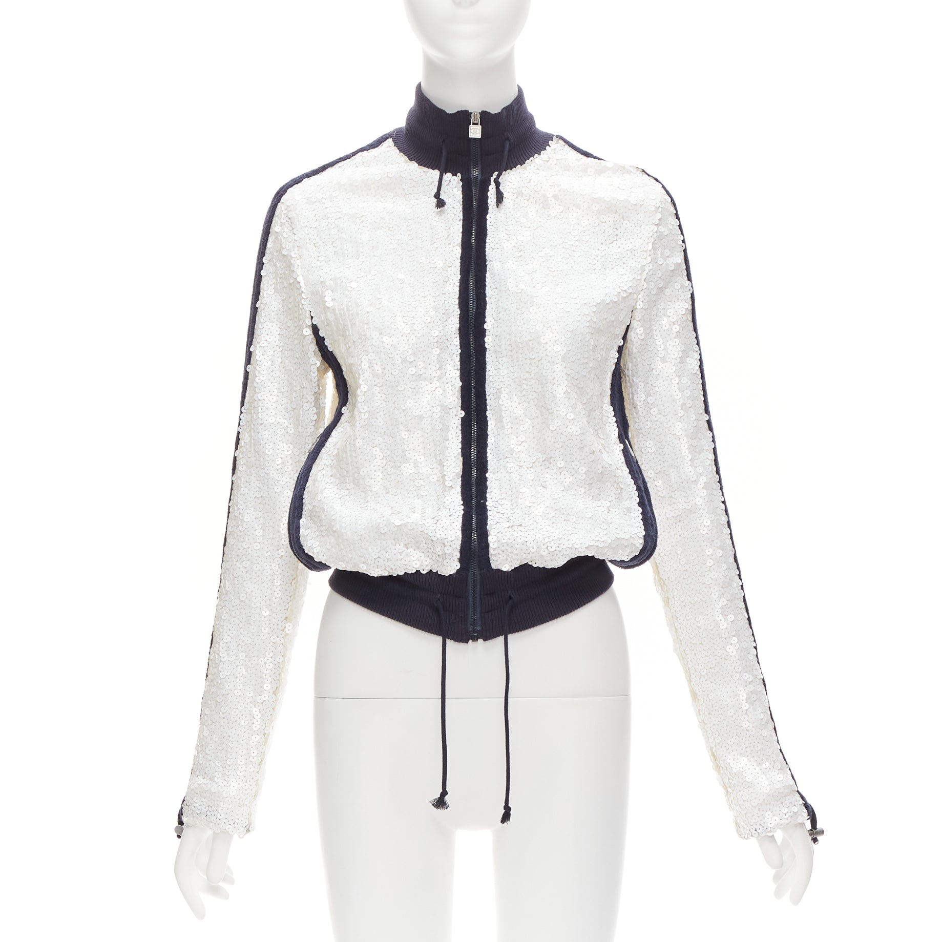 Chanel White Sequin Track Jacket