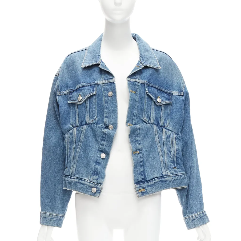 Balenciaga Blue Cropped Denim Jacket Blue Denim Never worn - Front View