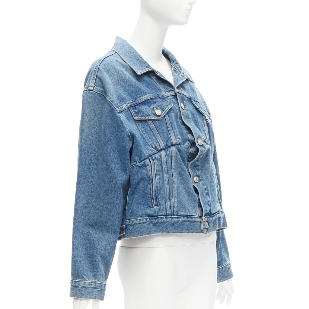 Balenciaga Blue Cropped Denim Jacket Blue Denim Never worn - Model View