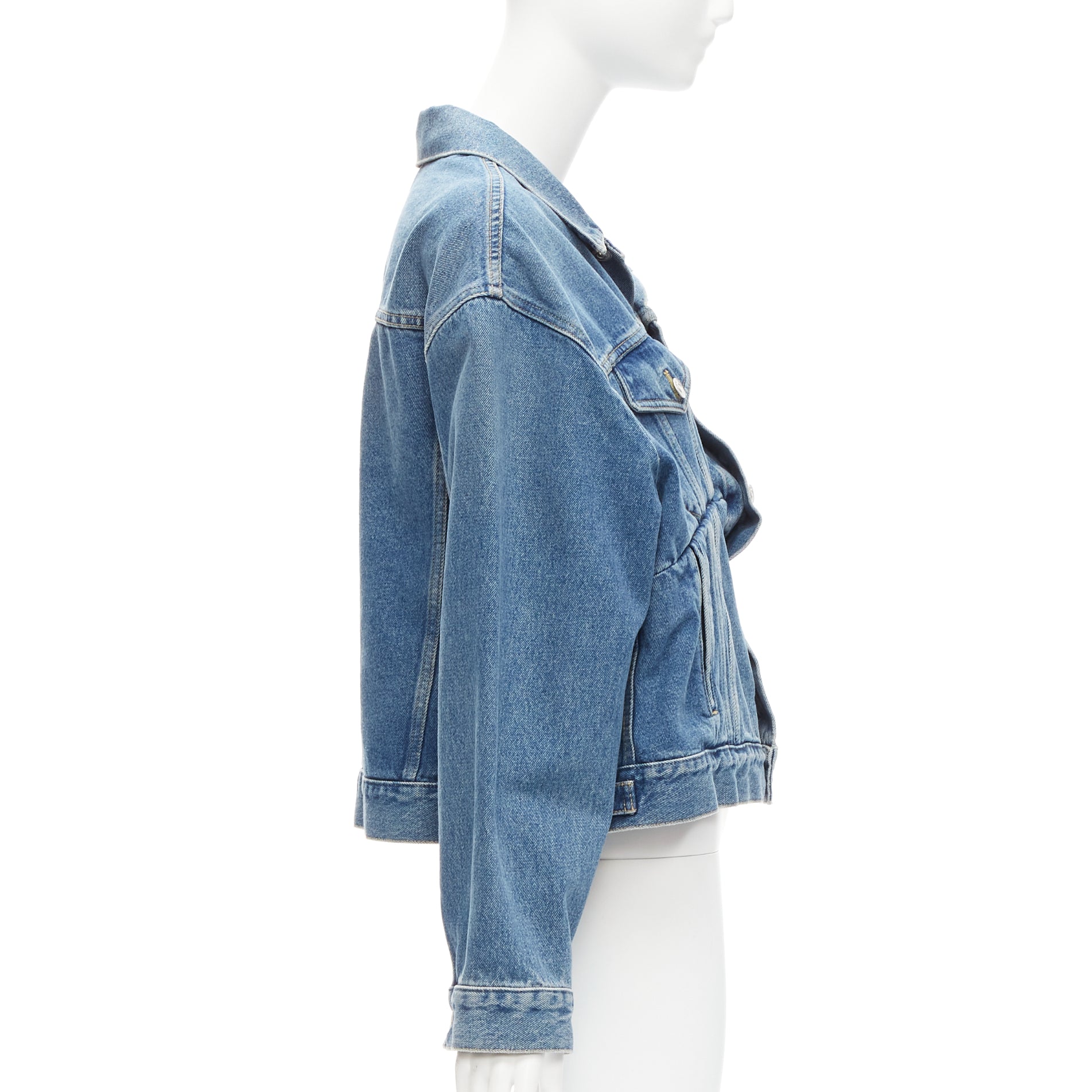 Balenciaga Blue Cropped Denim Jacket - Side view