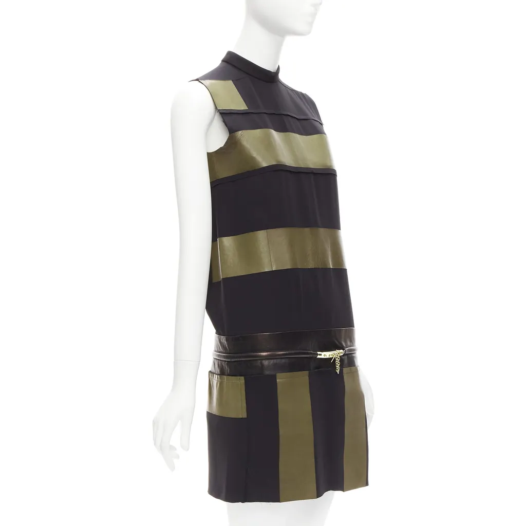 Celine Panel Gold Belt Dress Khaki Leather Fair - Inside View