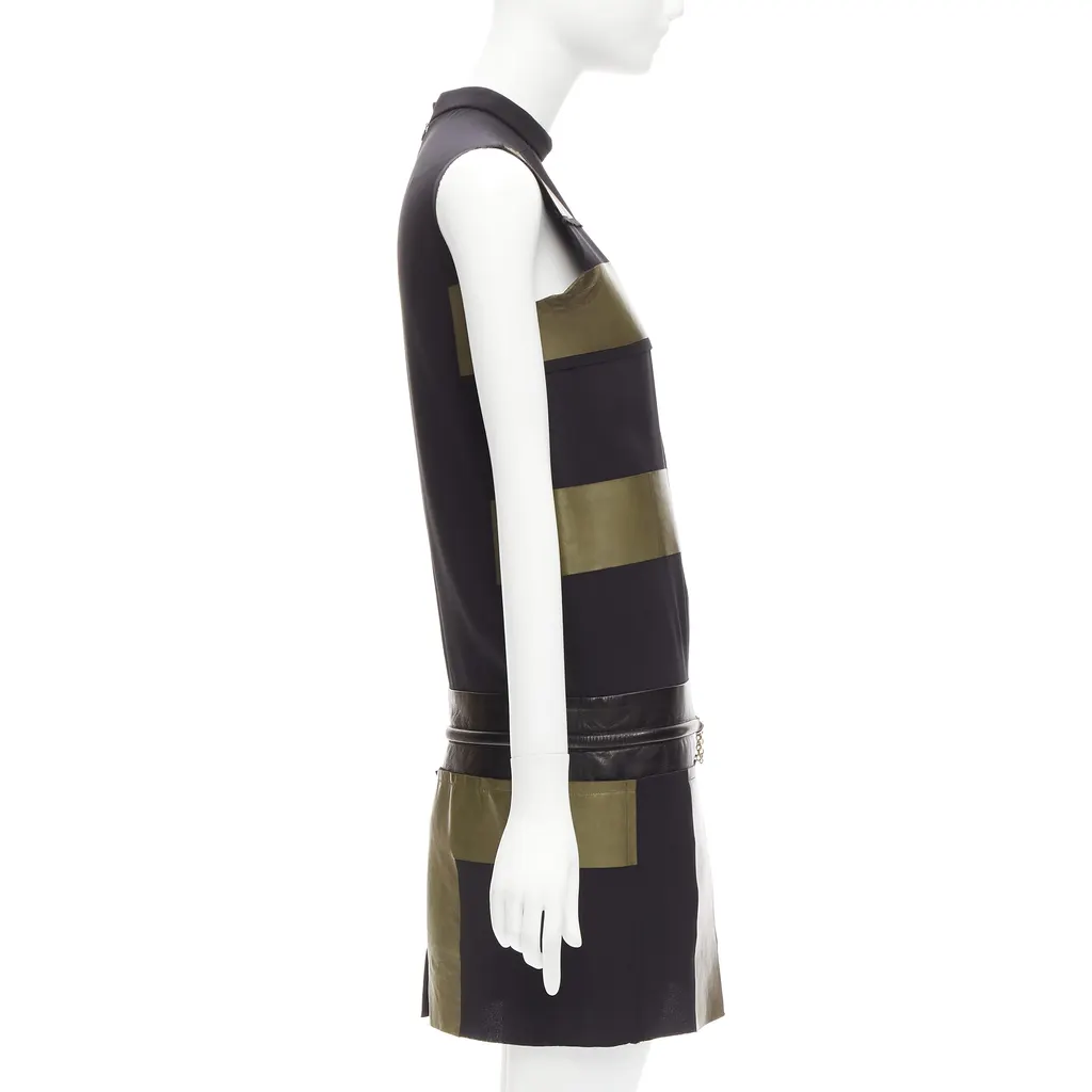 Celine Panel Gold Belt Dress Khaki Leather Fair - Model View