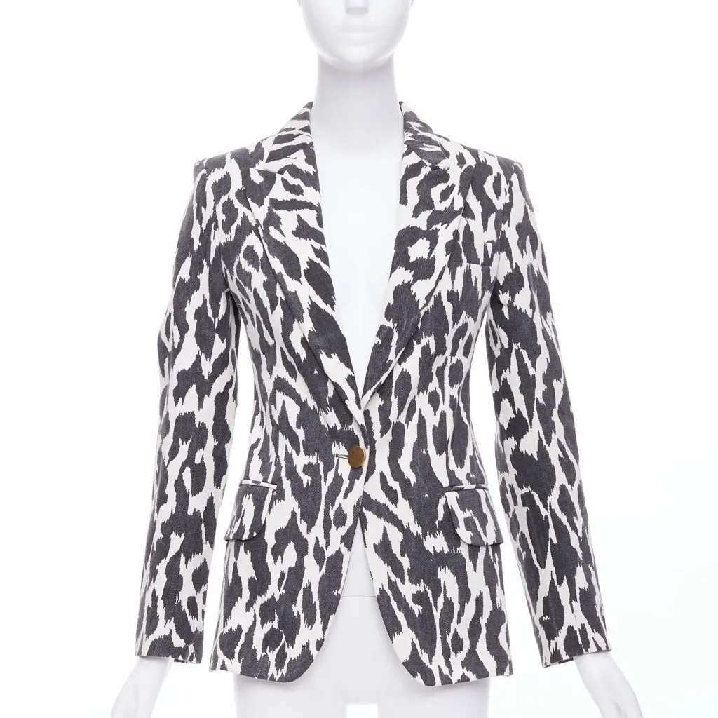 Celine Cream Animal Print Blazer Black Cotton Very good - Front View