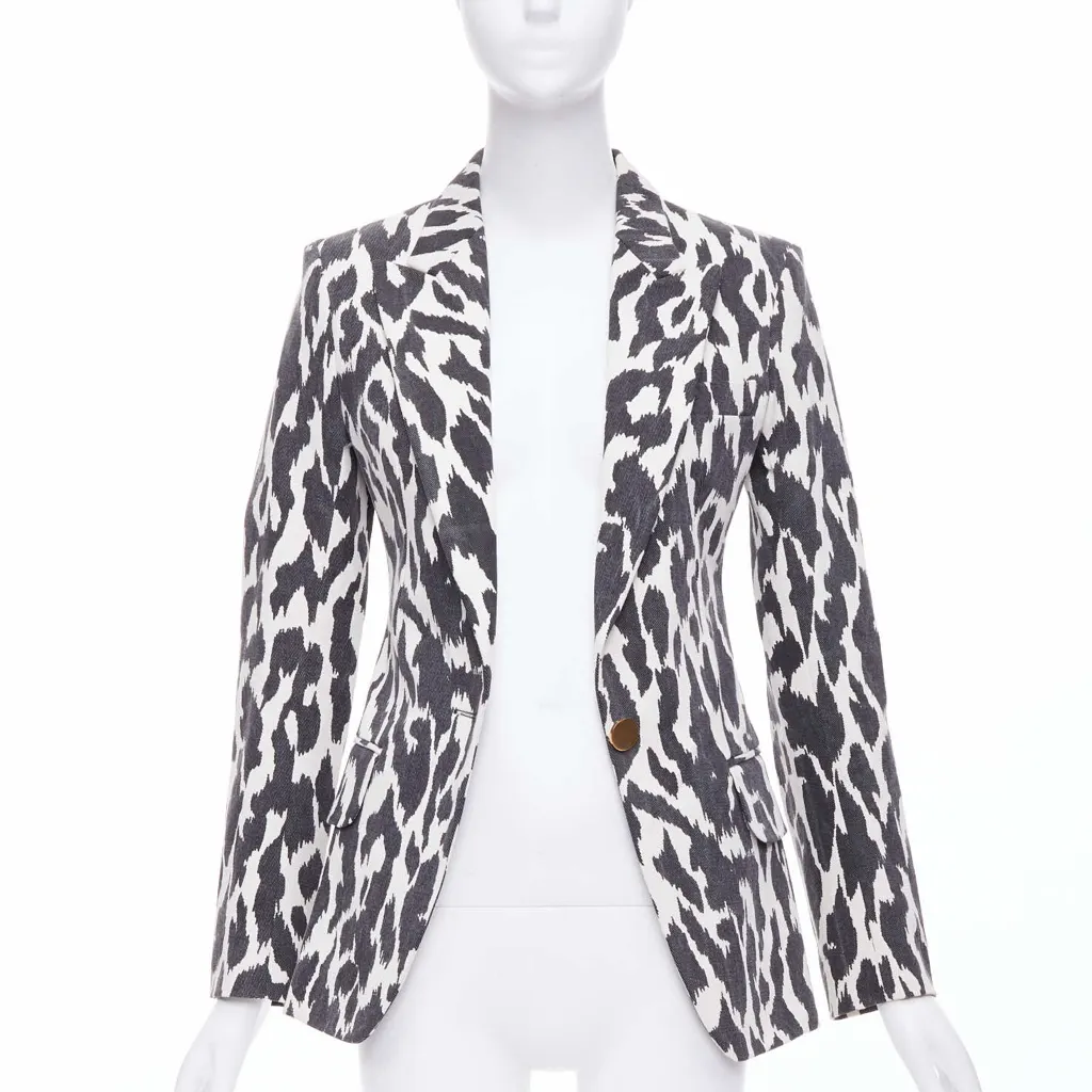 Celine Cream Animal Print Blazer Black Cotton Very good - Inside View