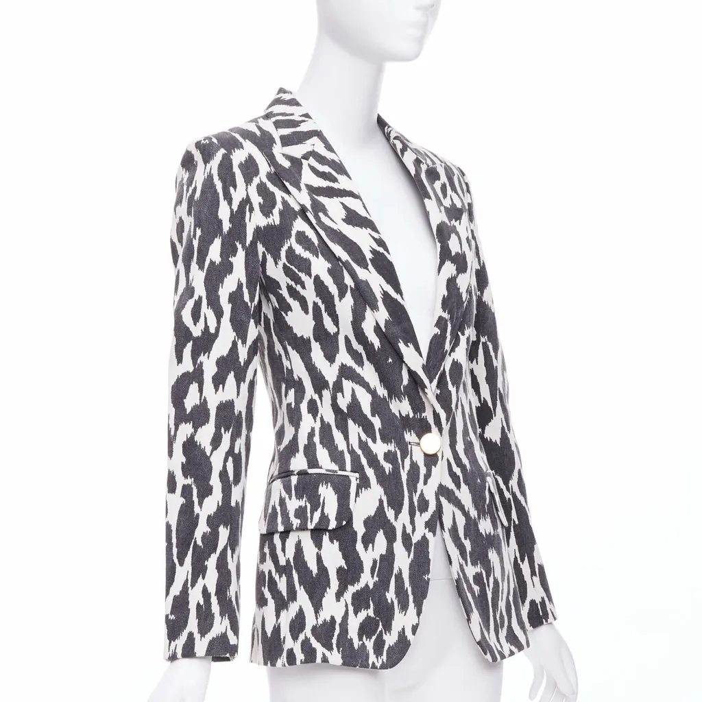 Celine Cream Animal Print Blazer Black Cotton Very good - Model View