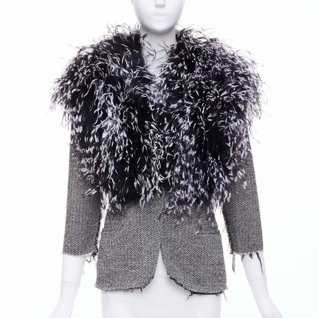 Libertine Black Feather Tweed Jacket Black Fur Very good - Front View