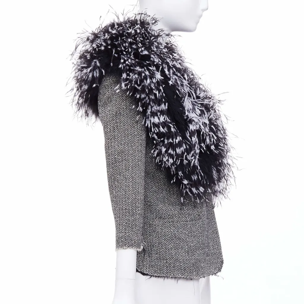 Libertine Black Feather Tweed Jacket Black Fur Very good - Model View