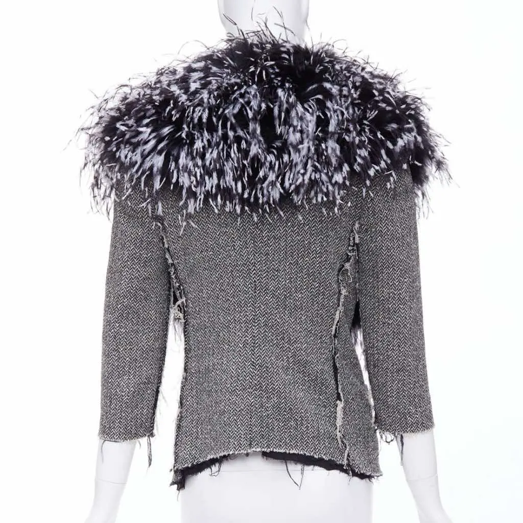 Libertine Black Feather Tweed Jacket Black Fur Very good - Box View