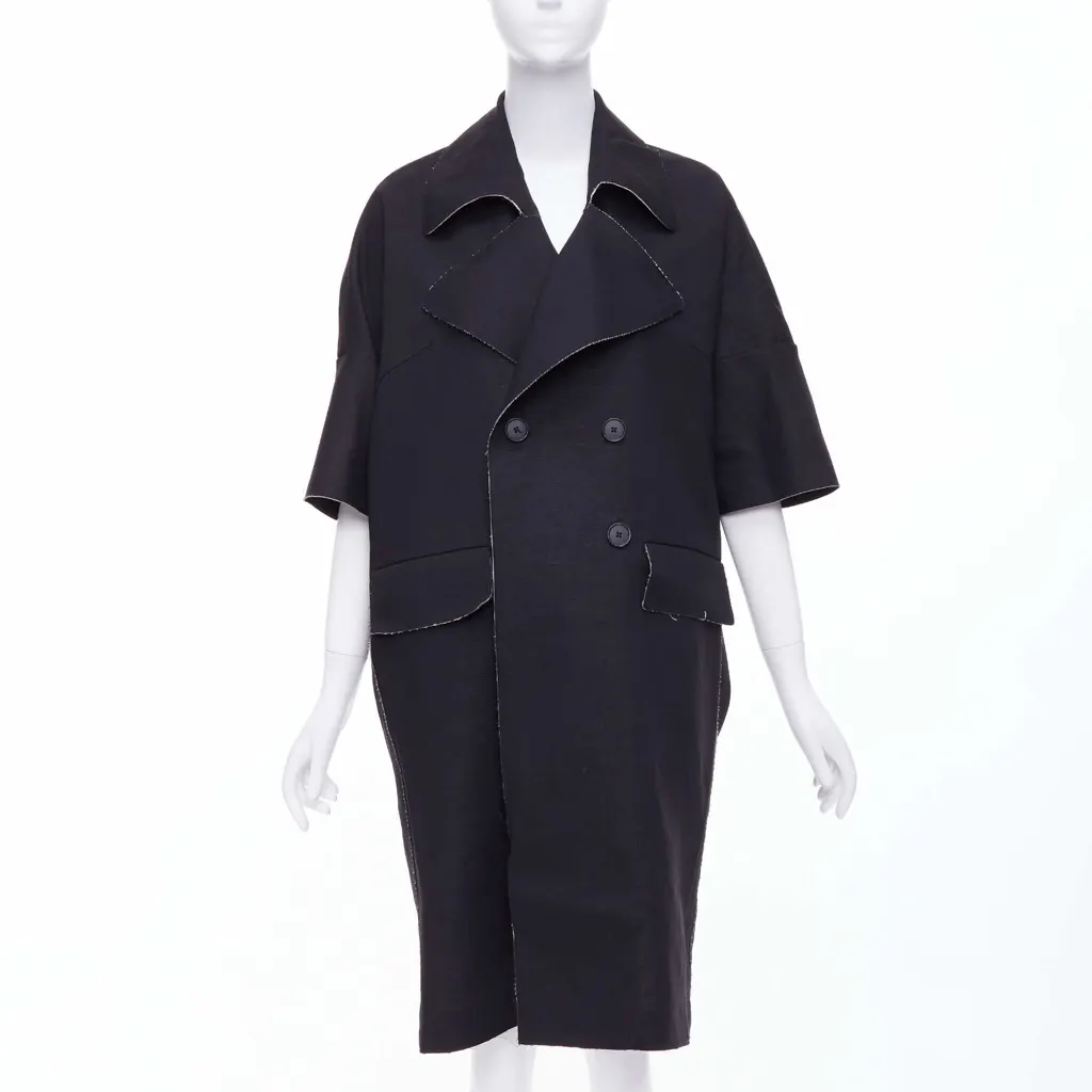 Marni Black Frayed Long Coat Black Wool Never worn - Front View
