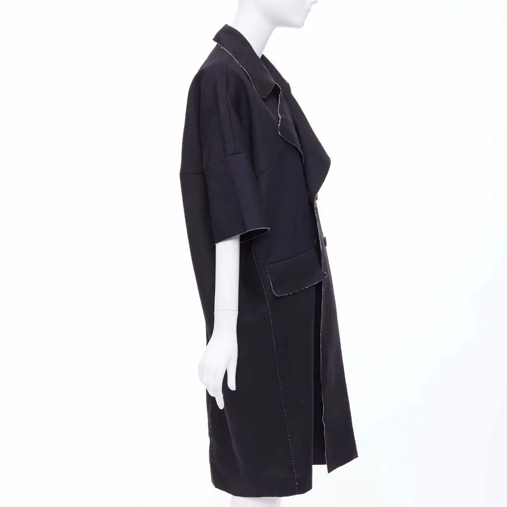 Marni Black Frayed Long Coat Black Wool Never worn - Model View