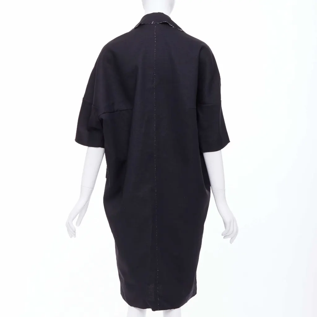 Marni Black Frayed Long Coat Black Wool Never worn - Box View