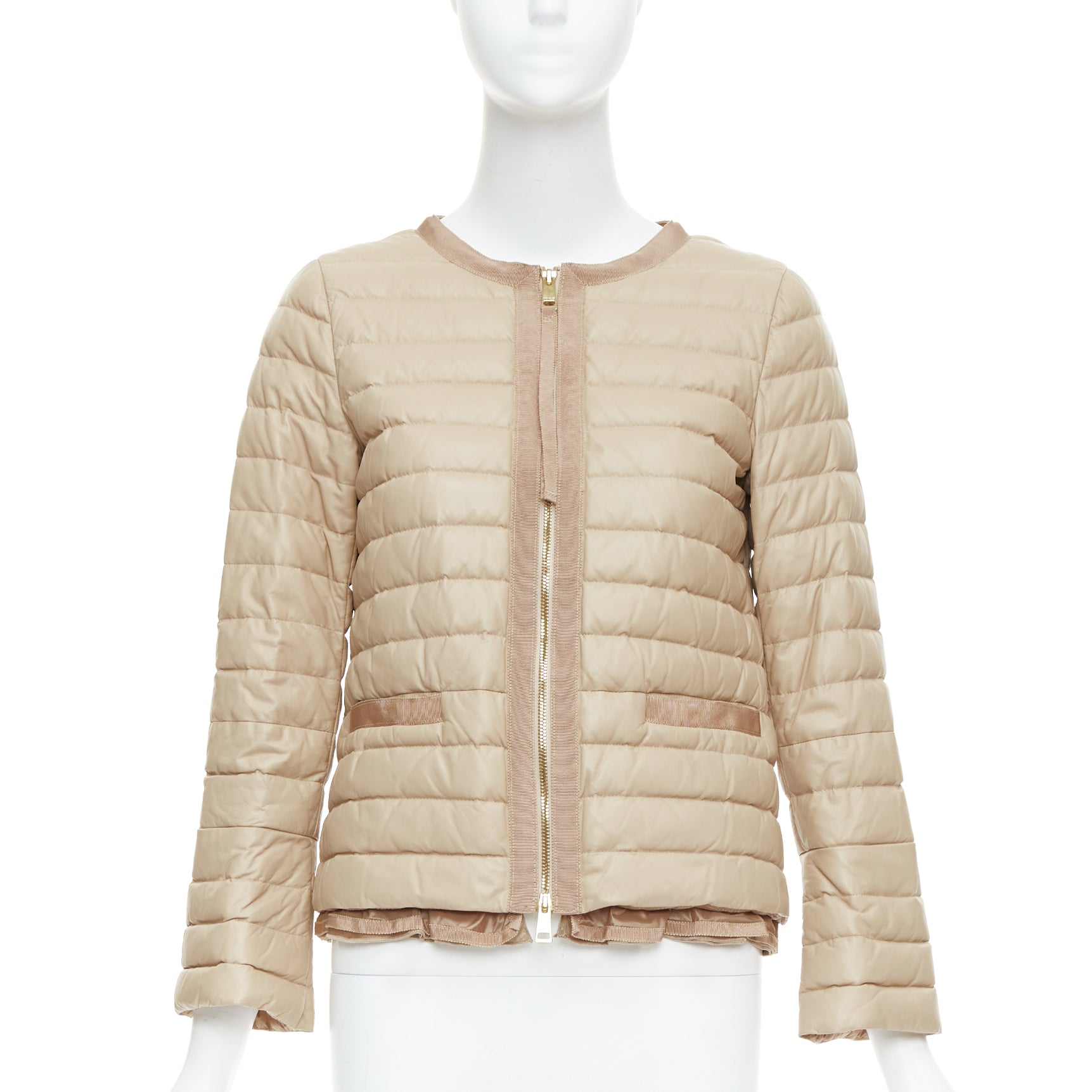 Moncler Beige Leather Padded Puffer