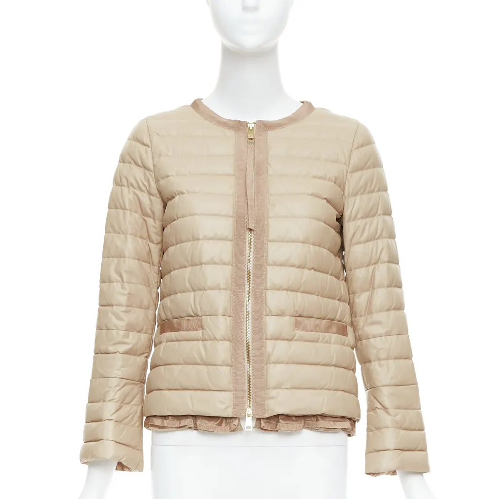 Moncler Beige Leather Padded Puffer Beige Leather Never worn - Front View
