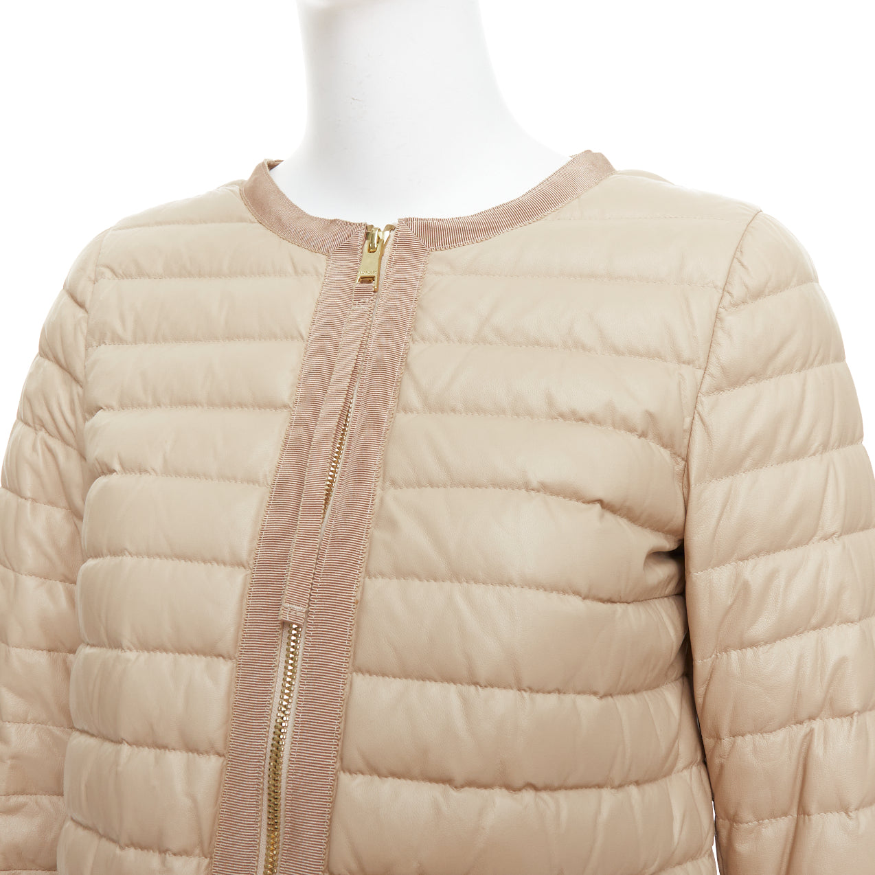 Moncler Beige Leather Padded Puffer - Back view
