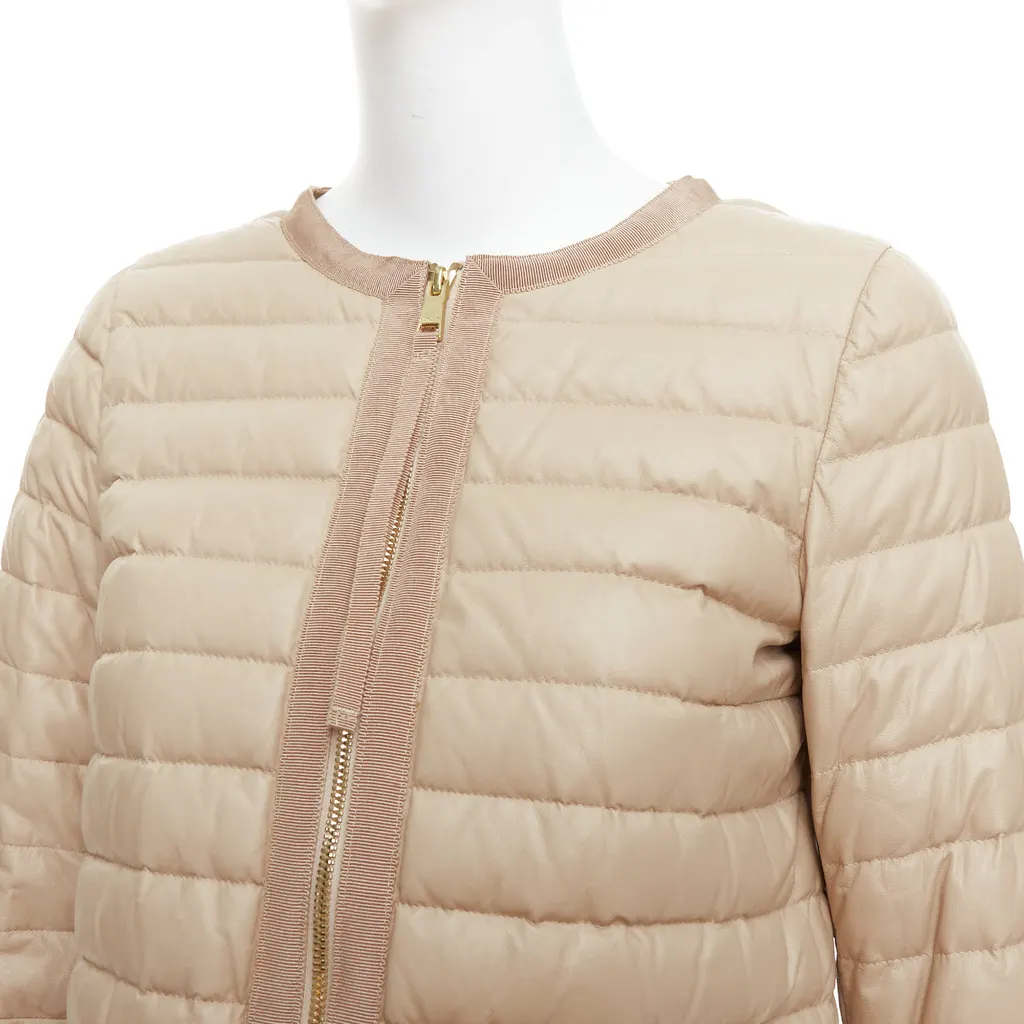 Moncler Beige Leather Padded Puffer Beige Leather Never worn - Back View