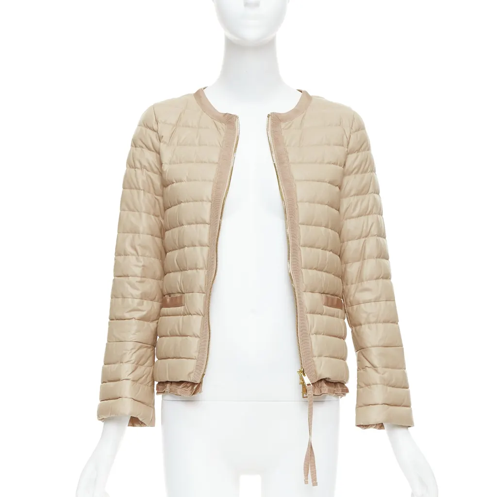 Moncler Beige Leather Padded Puffer Beige Leather Never worn - Inside View