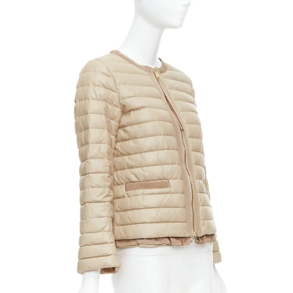 Moncler Beige Leather Padded Puffer Beige Leather Never worn - Model View