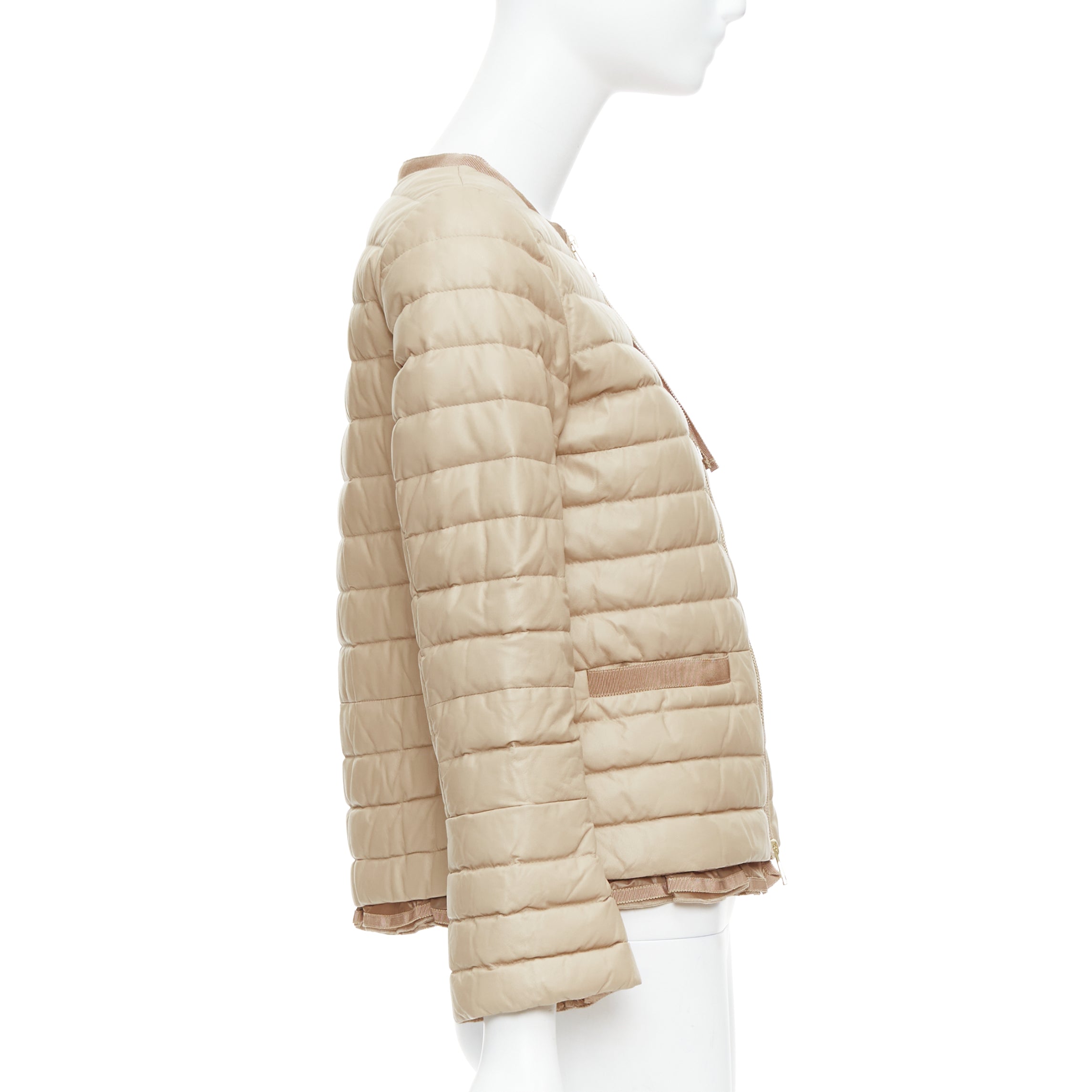 Moncler Beige Leather Padded Puffer - Side view