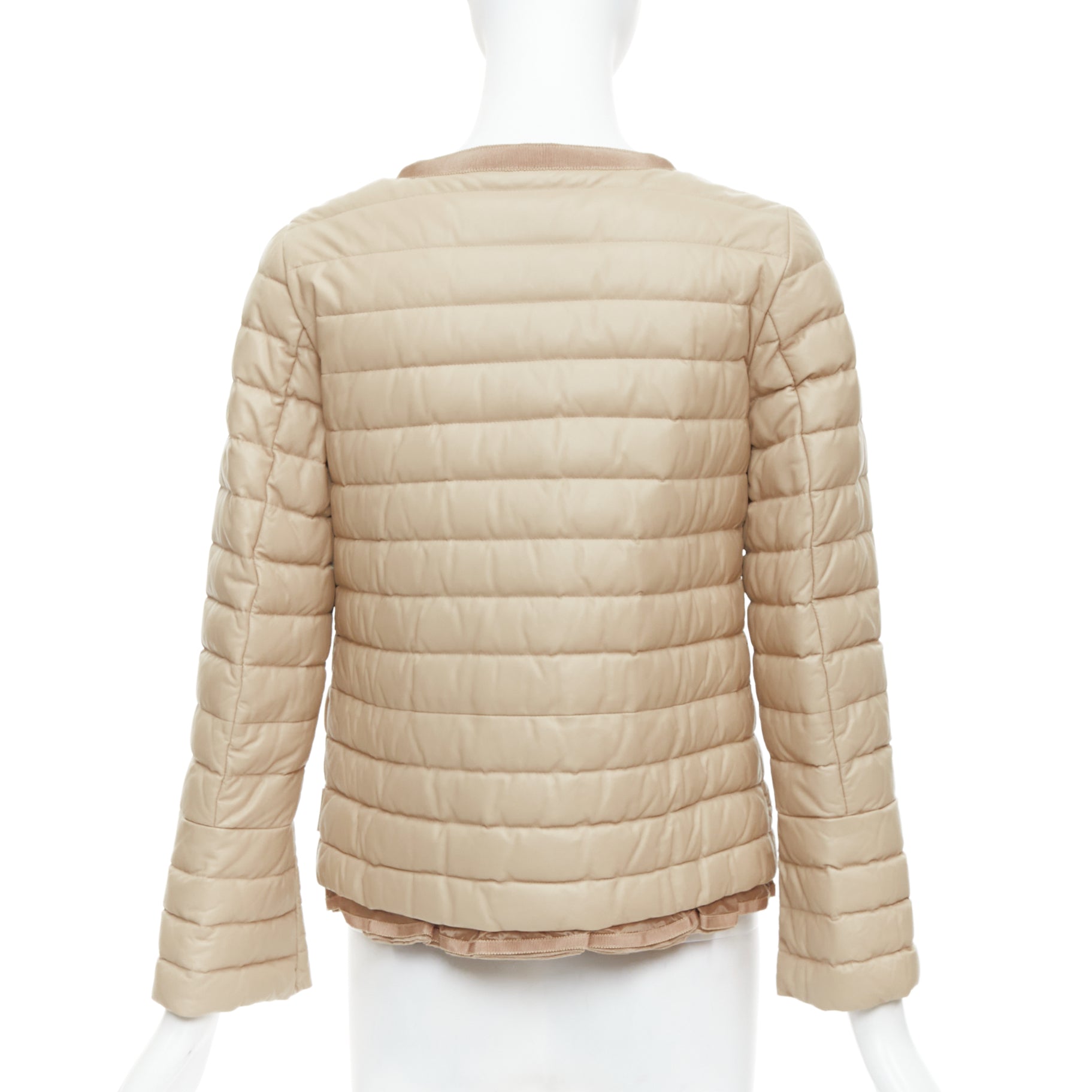 Moncler Beige Leather Padded Puffer - Detail 1